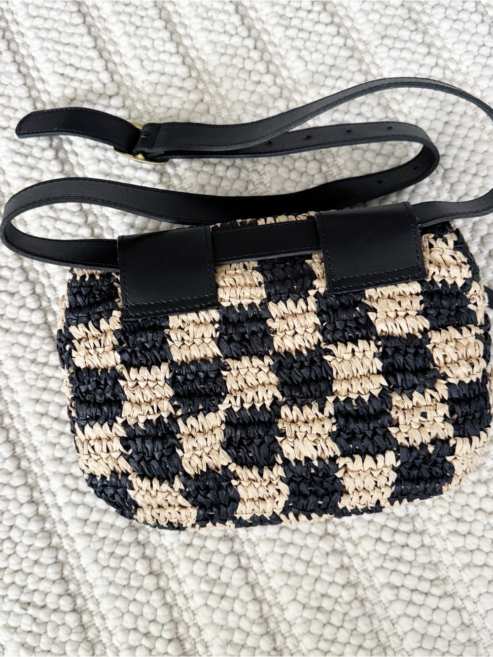 Clare V Checkerboard Woven Belt Bag NWT Black Natural Checker Raffia - Picture 6 of 9